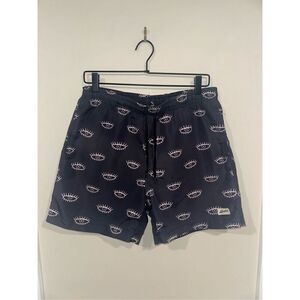 Mens Bather Swim Trunks Gray Pink Eyes Lined Medium